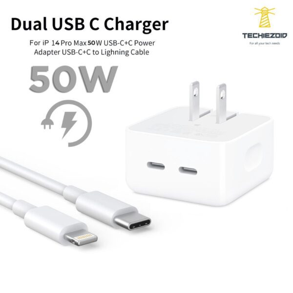 iPhone 14 Pro 2 Pin US PIN 50W USB-C+C Power Adapter Price in Pakistan