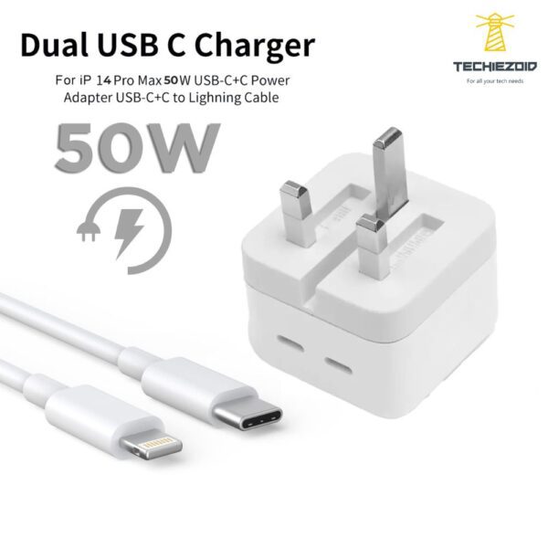 iPhone 14 Pro 3 Pin UK PIN 50W USB-C+C Power Adapter Price in Pakistan